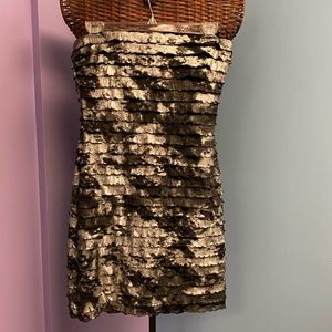 Love ❤️ Tease Black Silver Gray Distressed Ruffled Strapless Cocktail Mini Dress